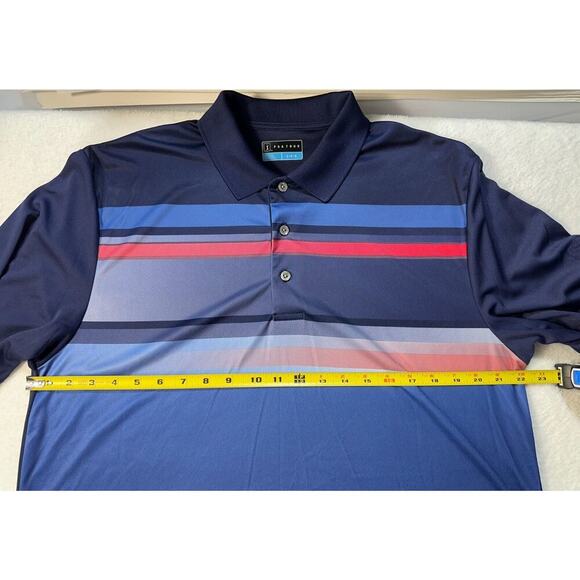 PGA Tour Polo Shirt Mens XL Performance Golf Blue Striped Short Sleeve - Picture 4 of 7